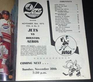 Winnipeg Jets 1975 WHA Game Program vs Houston Aeros (Gordie Howe) 3