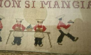 Vintage Handmade cross stitch framed wall hanging,  Italian 