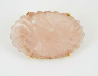 Vintage / Antique 14k Yellow Gold Chinese Export Carved Rose Quartz Pin