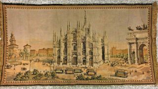 Large Vintage Woven Tapestry Duomo Of Milan Arches And Steeples Of Italy