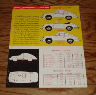 1961 Porsche 356 Quick Facts Sales Sheet Brochure 61