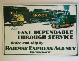 Vintage Metal Sign Railway Express Agency Inc Embossed Sign 9 - 3/4 " X 14 "