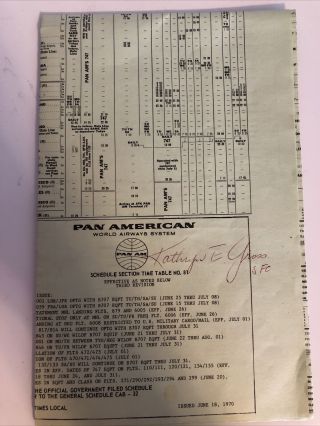 Pan American World Airways System Schedule Section Time Table No.  81 - 1970