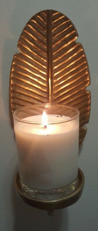 Vintage Solid Brass Wall Candle Holder Leaf 12 " Tall