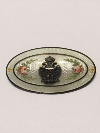 Antique Masonic 33rd Degree Scottish Rite Sterling Silver Guilloche Enamel Pin