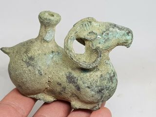 Extremely Rare Ancient Luristan Bronze Animal Ram Oil Lamp.  100 Bc 410 Gr,  105 Mm