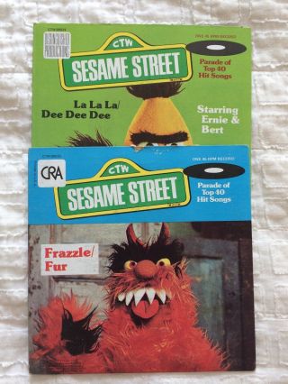 Sesame Street 45 Records Bert Ernie Monster - Vintage