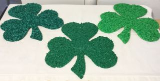 Vintage 3 St.  Patricks Day Shamrock / Clover Melted Plastic Popcorn Decorations