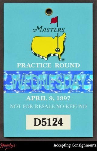 1997 Masters Tournament Practice Round Ticket Stub,  Tiger Woods Wins