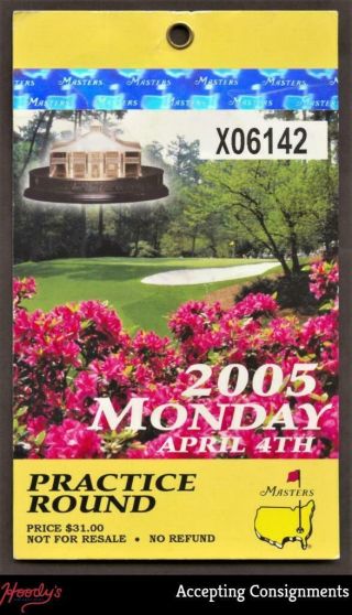 2005 Masters Tournament Practice Round Ticket Stub,  Tiger Woods Wins