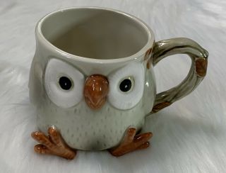 Vintage Fitz & Floyd Spotted Owl Ceramic Coffee Cup Hand Painted Mug 1978 Euc