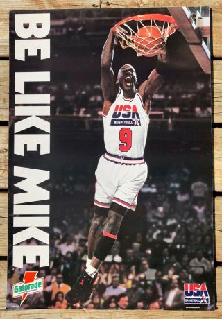 Michael Jordan 1992 Olympic Usa Dream Team Gatorade Be Like Mike Poster 25”x17”