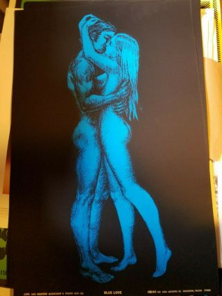 Blue Love 1969 Vintage Sex Caress Blacklight Nos By Houston Poster -