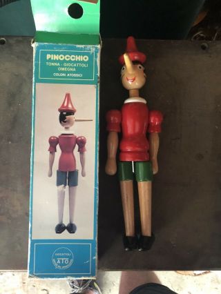 Vintage Wood Pinocchio Toy Doll W/ Box Giacattoli Toys