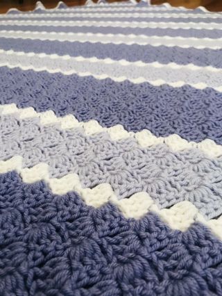 Amazingly Gorgeous Handmade Soft Lavenders And White Vintage Afghan 72”x48” 2