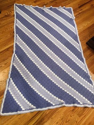 Amazingly Gorgeous Handmade Soft Lavenders And White Vintage Afghan 72”x48” 3