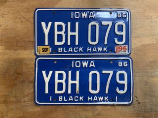 1986 Black Hawk County Iowa License Plate Pair Ybh 079
