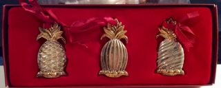 3 Vintage Lenox Williamsburg Pineapple Ornament Brass Silver Plate