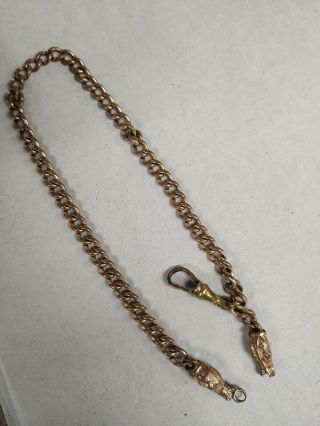 Vintage Antique Victorian Gold Filled Heavy Watch Chain Horse Head Fob