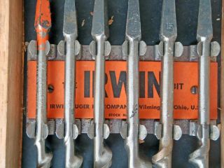 Antique IRWIN DM Complete Set of 13,  Auger Drill Bits VGC in Wooden Box 2