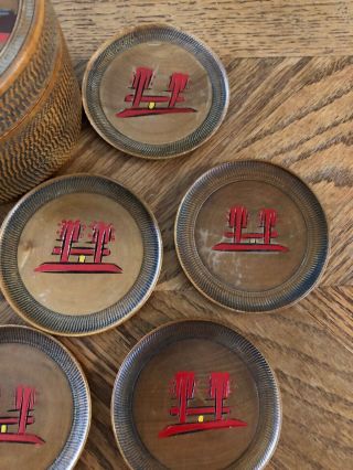 12Vtg 60s Japanese Set Asian Wooden Handpainted Cocktail Drink Cocktail Coasters 3