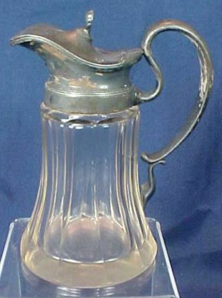 Vintage Clear Glass Syrup Pitcher Silver Plated Hinged Lid And Handle