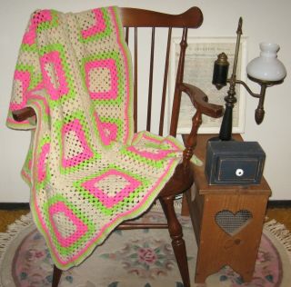 Vintage Handmade Granny Square Crochet Afghan Throw Blanket Size 60 " X 40 "