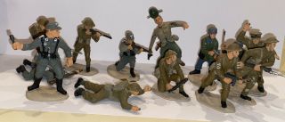 Hand Painted Vintage Toy Plastic Soldiers Us German Army Set Of 13 Crawl Play