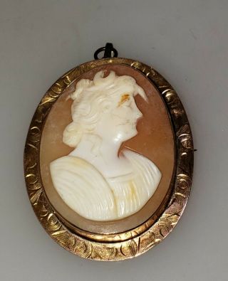 Antique Victorian 10k Rose Gold Carved Shell Nike Cameo Pin/pendant