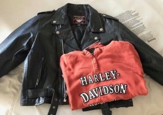 Youth Harley Davidson Henley - Like Logo Long Sleeve Shirt & Leather Jacket - Cool