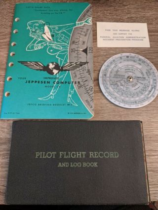 Jeppesen Cr - 5 Aviation Computer,  Flight Log Book,  And Case