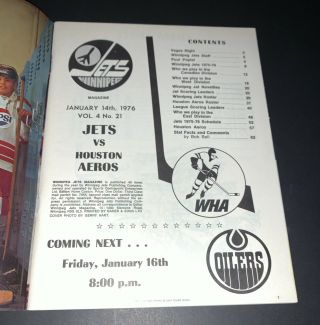 Winnipeg Jets 1976 Wha Game Program Vs Houston Aeros (gordie Howe)