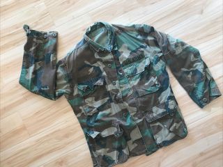 1980’s Us Army Vintage Woodland Camo Shirt Jacket X - Small Short