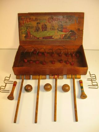 Antique Table Croquet Set With Wooden Box