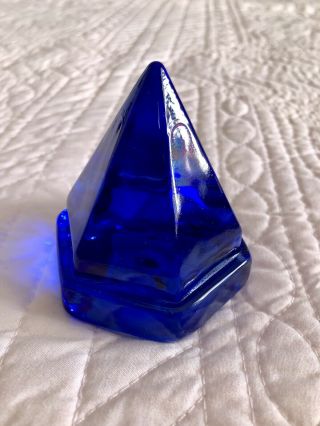 Vintage Cobalt Blue Glass Pyramid Shaped Paperweight Solid