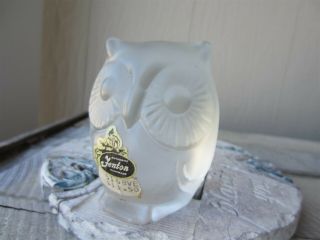 Vintage Fenton Frosted Glass Owl Paperweight Figure W/ Tag