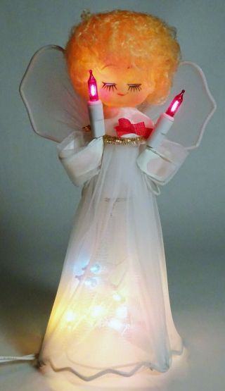 Vintage Lighted Christmas Tree Topper,  8 " Angel Doll,  10 Lights W/ Box