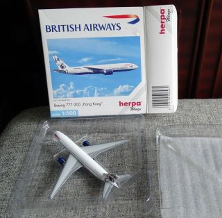 Herpa British Airways Boeing 777 200 Hong Kong Die Cast Model 1:500 G - ZZZC 2