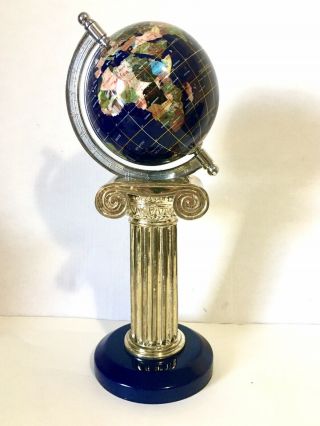 16” Gemstone Rotating World Globe Lapis Stone Inlay