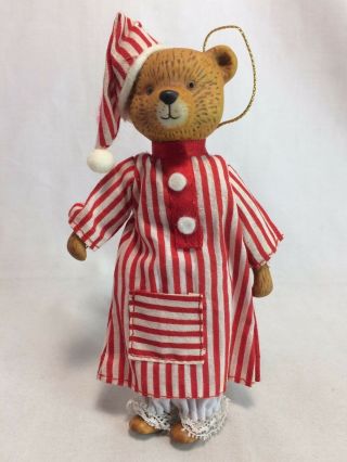 Vintage Teddy Bear Candy Striped PJs Christmas Doll Ornament 6.  25 