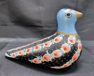 Vintage Tonala Bird Dove Mexican Pottery Folk Art Hand Painted Blue Pink Flower