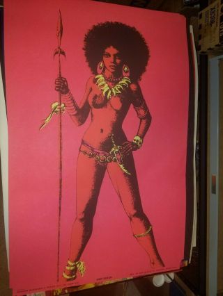 Black War Queen Sexy Vixen 1970 Vintage Blacklight Nos Poster Houston Texas N/m