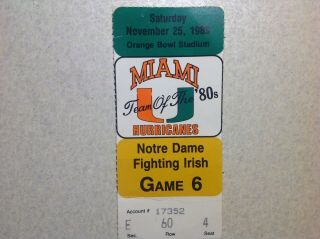1989 Miami Hurricanes Notre Dame Fighting Irish Game Ticket Stub Canes Nd