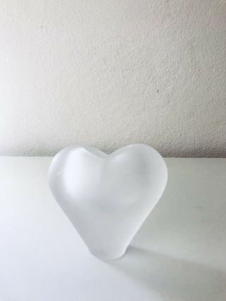 Heavy Vintage Frosted Lead Crystal Heart Shaped Vase Made In Brazil Euc
