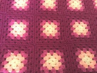 Vtg Handmade Crochet Granny Square Afghan Throw Blanket Pink Fuschia