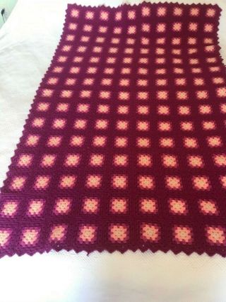 VTG Handmade Crochet Granny Square Afghan Throw Blanket Pink Fuschia 2