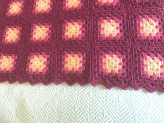 VTG Handmade Crochet Granny Square Afghan Throw Blanket Pink Fuschia 3