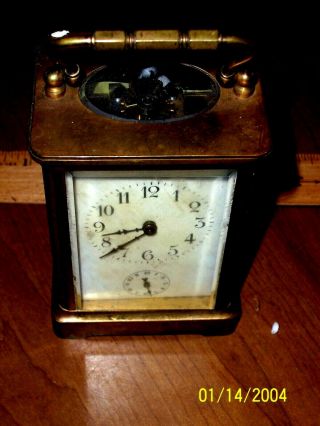 Antique H&h French Brass Carriage Clock - No Key Back Door Missing As - Is
