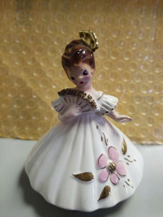 Vintage Joseph Originals Figurine Girl With Fan And Pink Flower On Dress