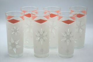 6 Vintage Anchor Hocking Pink Diamond Frosted Atomic Snowflake Highball Glasses